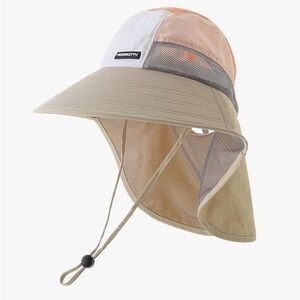 Moon Kitty Kids Sun Hat with Neck Flap - Beige, White, and Orange